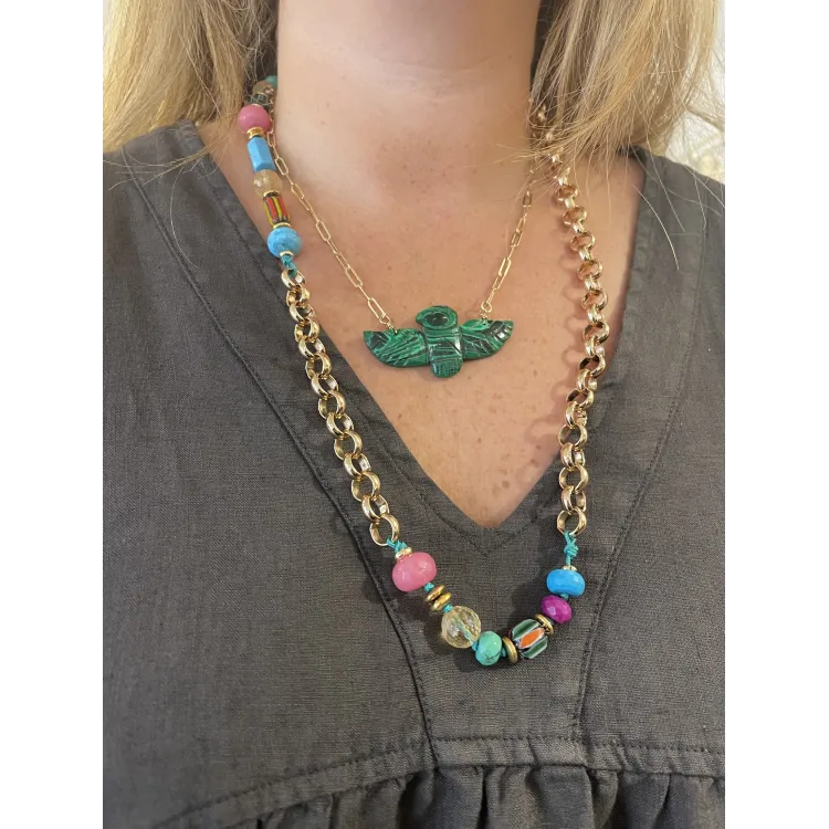 Collier birdy  chaîne malachite