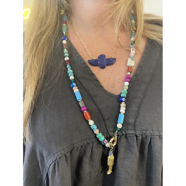 Collier birdy chaîne lapis lazuli