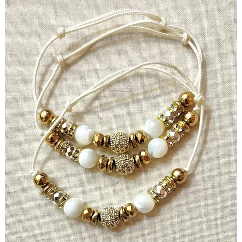 Bracelet cordon minuit  nacré