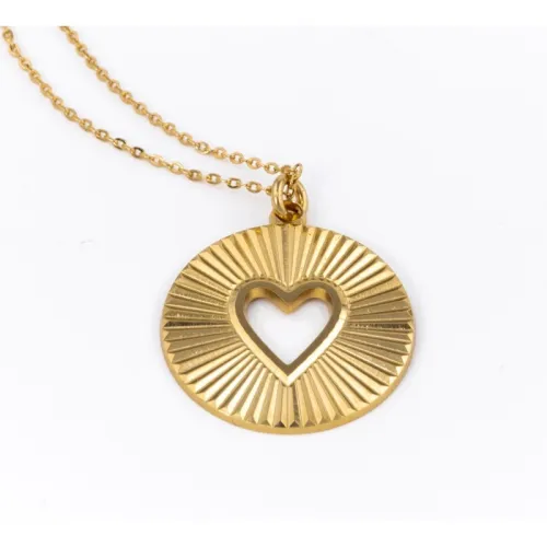 Collier Chaine Médaille Soleil Coeur