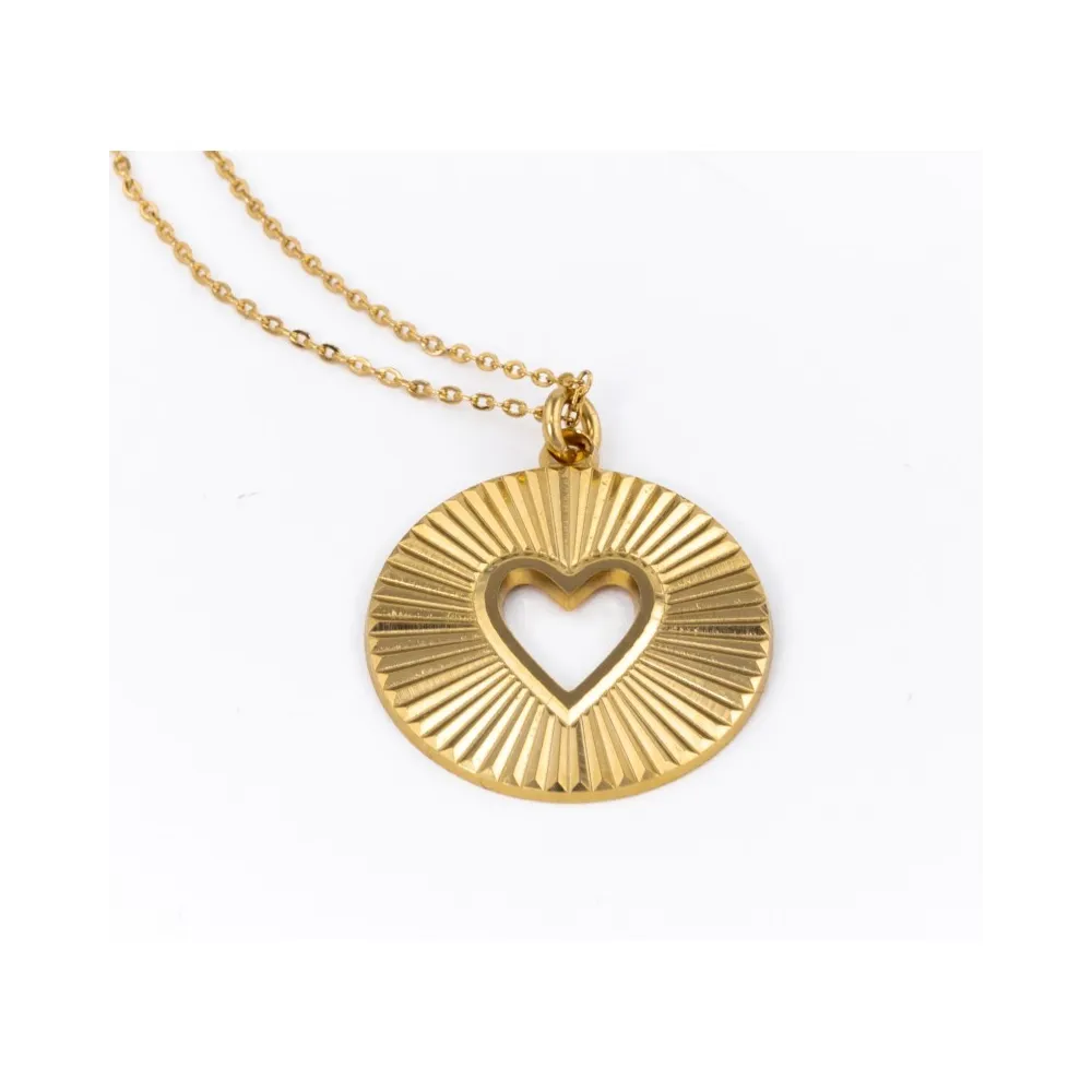 Collier Chaine Médaille Soleil Coeur